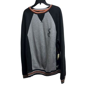 NWT Sean John Gray and Black with Orange Accents Cotton Versity Sweater Size XL